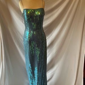 Blue Sequined Prom Dress